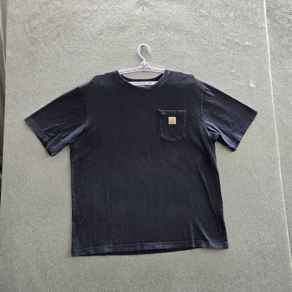 Carhartt Men Shirt XL Navy Workwear Logo Loose Short Sleeve READ